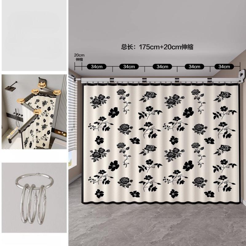 Z-shape Folding Invisible Bathroom No Punching Toilet Bathing Waterproof Partition Dry and Wet Separation Shower Curtain
