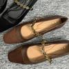 Women's Flat Shoes Spring New Square Head Shallow Mouth Suede Splicing Metal Chain Non-slip Single Shoes