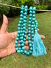 10 Mm Round 48"+ Created Dyed Turquoise 108+1 Guru Bead Japa Mala, Jaap Rosary, Yoga Prayer Healing Meditation December Birthstone
