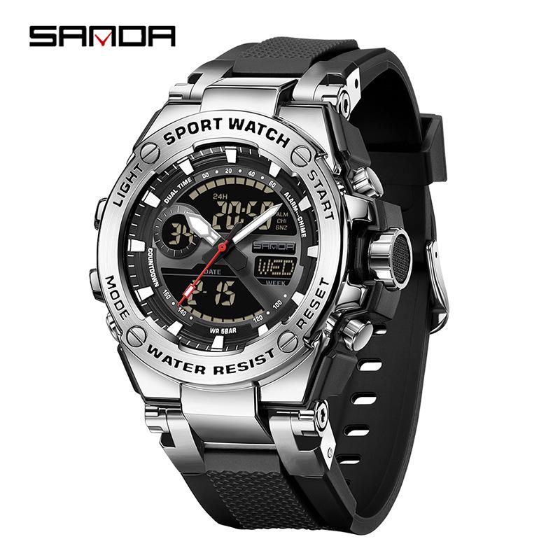 Sanda Dual Display Luminous Waterproof Student Watch with 3 Time Zones.