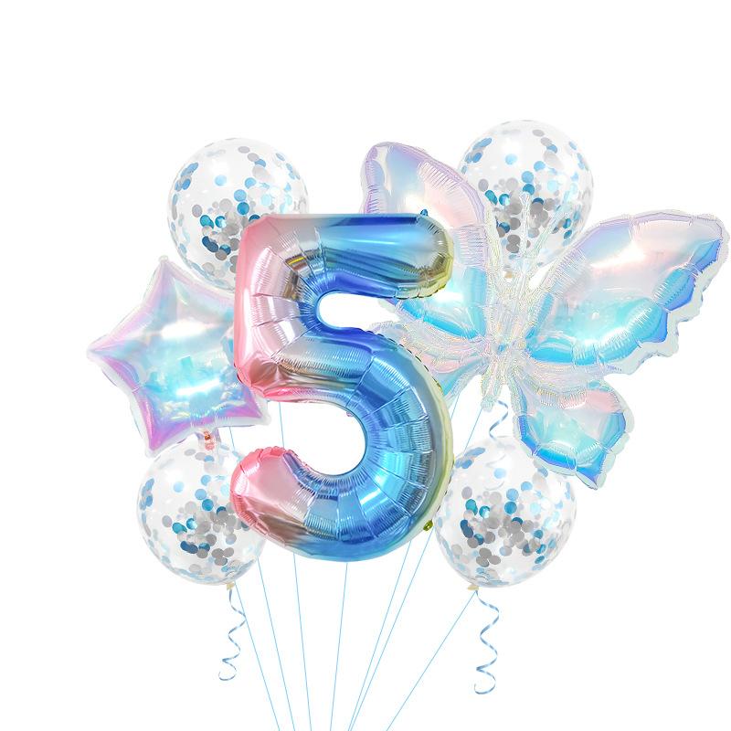 Colorful Transparent Butterfly Balloon Set Birthday Party Gradual Change Digital Birthday Party Decoration Supplies
