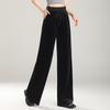 Women's High-Waist Golden Velvet Wide-Leg Pants - Spring/Summer 2026 Collection, Fashionable Black Drapey Casual Style.