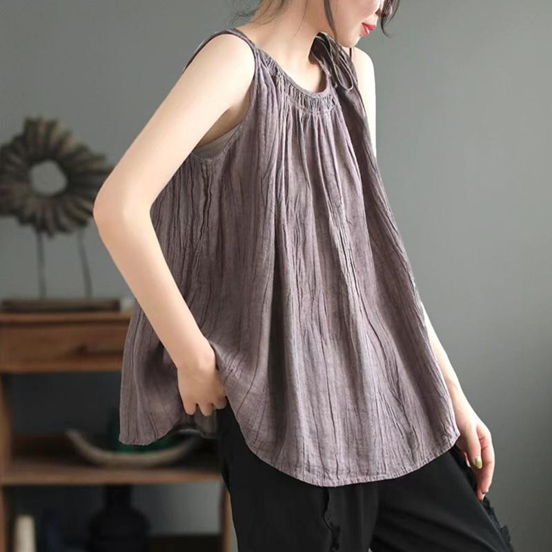 

Женские плиссированные простые повседневные хлопковые майки на шнуровке Y2K, летний однотонный шикарный жилет без рукавов Kawaii Loose XXXL фиолетовый