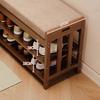 Bamboo Shoe Bench, 3-Tier Storage Rack for Entryway, End of Bed With Cushion, Hallway, Living Room, 19.7" L
