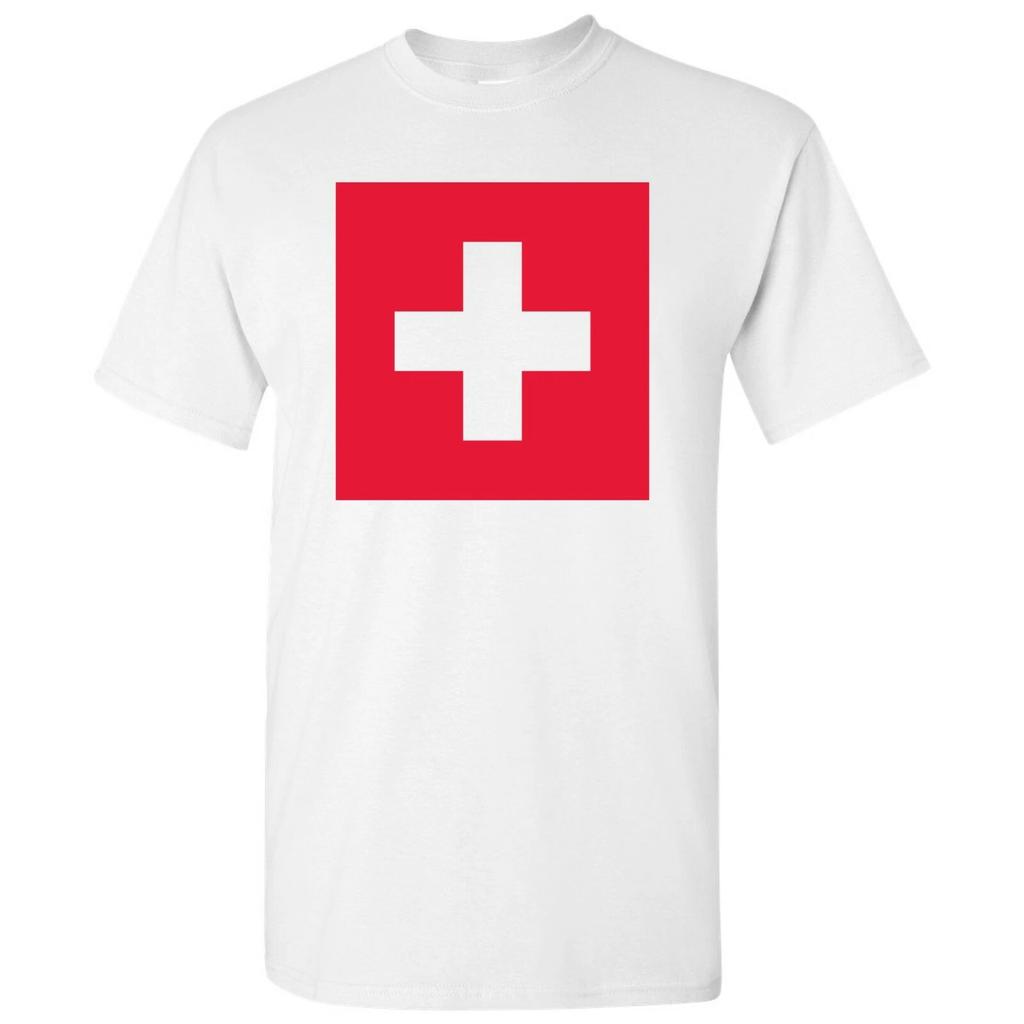 T-shirt Base in Cotone con Bandiera Europea della Svizzera - Bianca