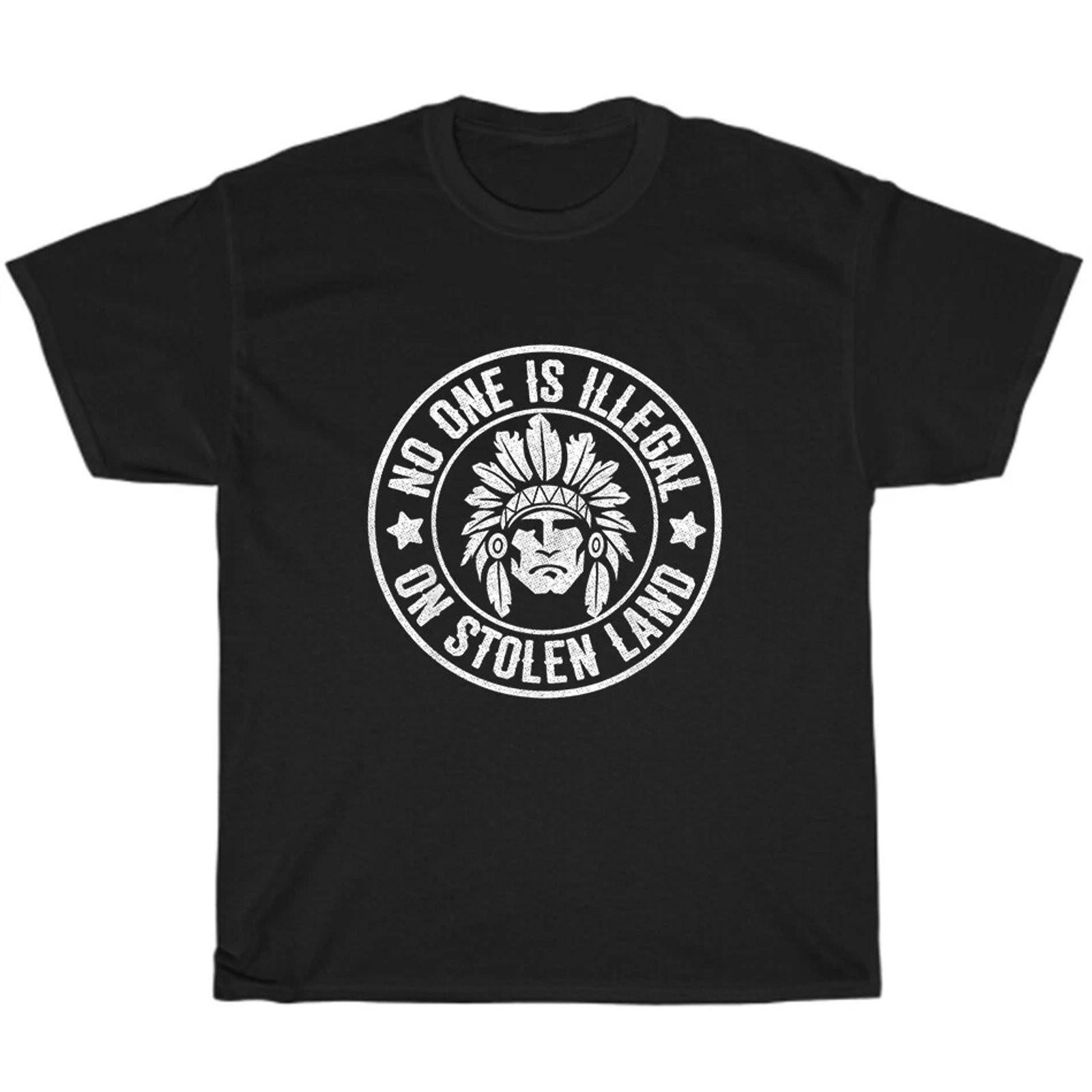 Native American Immigration Graphic Tee Unisex Funny T-Shirt Stolen Land Gift S