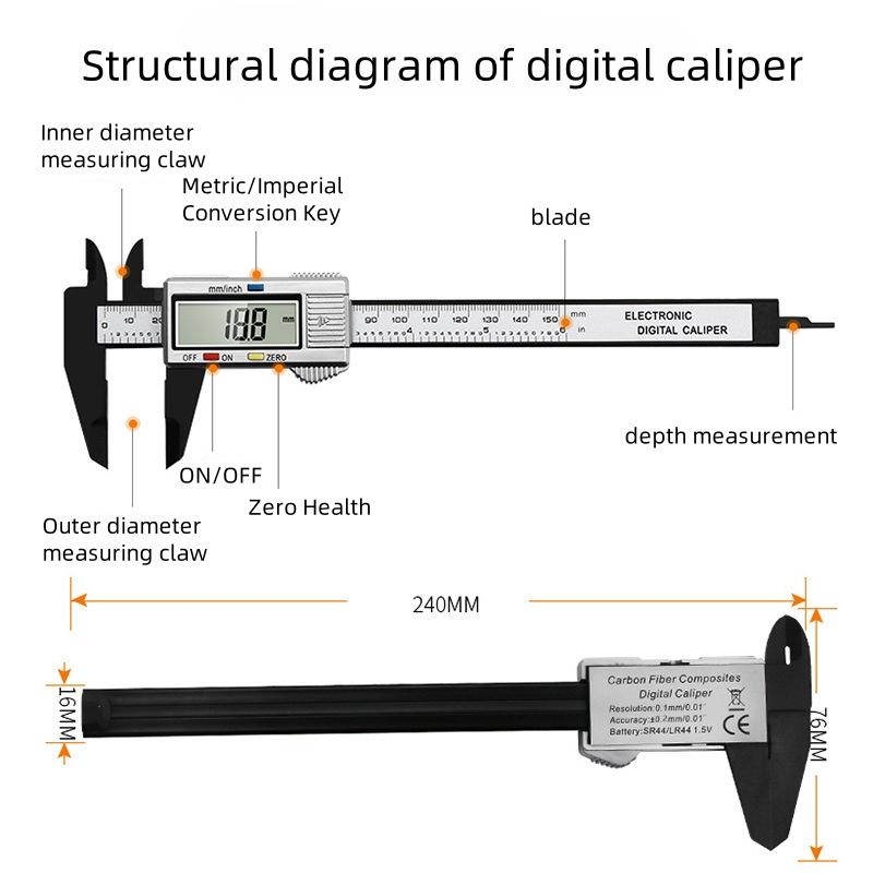 0-150mm 6 Inch Plastic Caliper Ruler with LCD Screen Electronic Digital Vernier Calliper Depth Measuring Tool