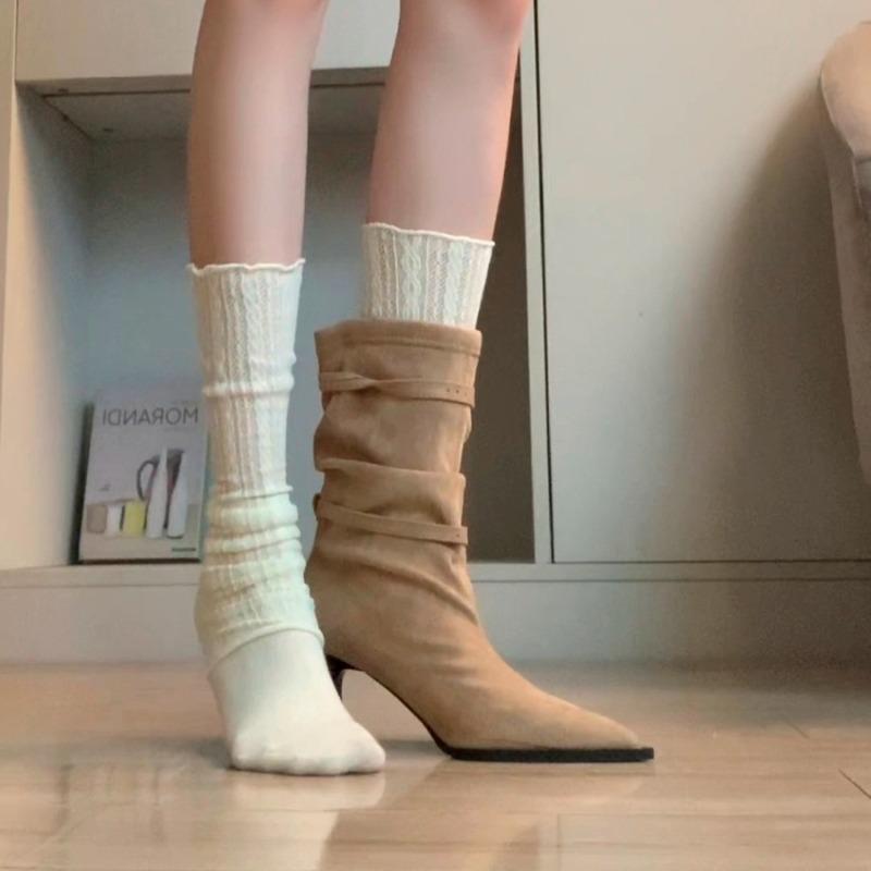 Mode High Heels Schnalle Kurze Stiefel für Damenmode Spitzschuhe Elegant Wildleder 2025 Winter Neue Schuhe Kleid Pumps Stiefeletten