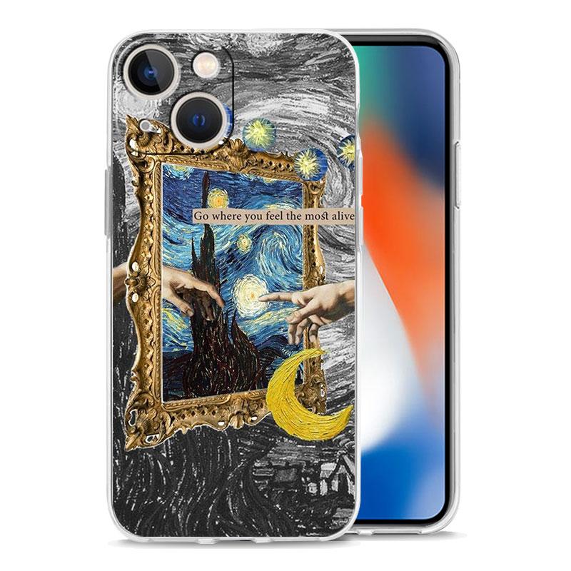 Phone Case For iPhone 15 14 13 12 Mini 11 Pro Max XS X XR 7 8 Plus Clear Shockproof Silicone TPU Cover Starry sky van gogh art