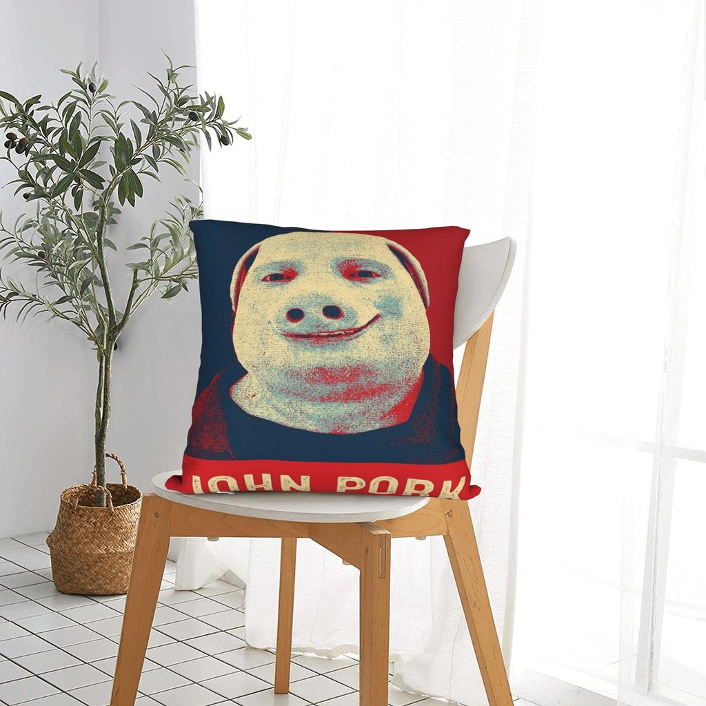 John Pork Vintage Retro Square Pillowcases Polyester Seat Cushion Case Cute Decorative Pillow Cover 45*45