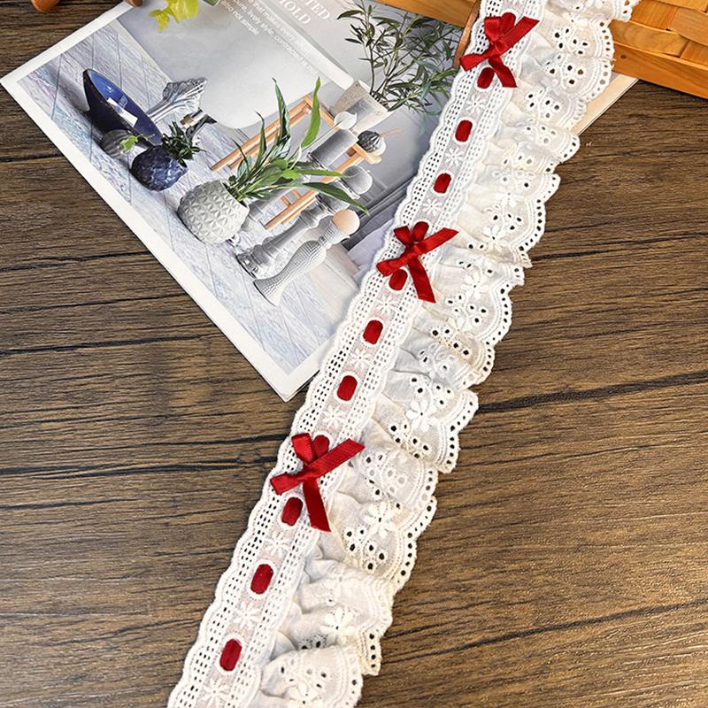1Yard 5.5Cm Wide Luxury 3D Pleated Pink Lace Embroidered Bows Applique Ribbon Women Dress Cloth Trim Diy Home Sewing Supplies
