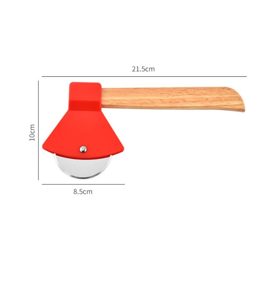 Stainless steel bamboo handle hatchet Pizza knife, single wheel pizza knife, plastic cookie knife, baking tools, handheld home