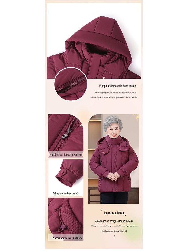 Stylish Warm Down Jacket for Middle-Aged Women - Hooded White Duck Coat for Winter 2025