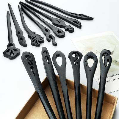 Vintage Chinesischer Stil Haarstäbe Klassische Holz Schwarz Haarspangen für Frauen Mädchen Ethnisch DIY Kopfschmuck Haarnadeln Haaraccessoires