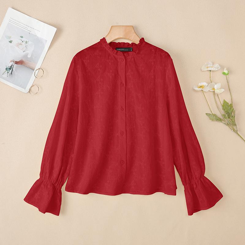 ZANZEA Bluză casual de damă cu gât rotund, largă, cu mâneci lungi, patchwork