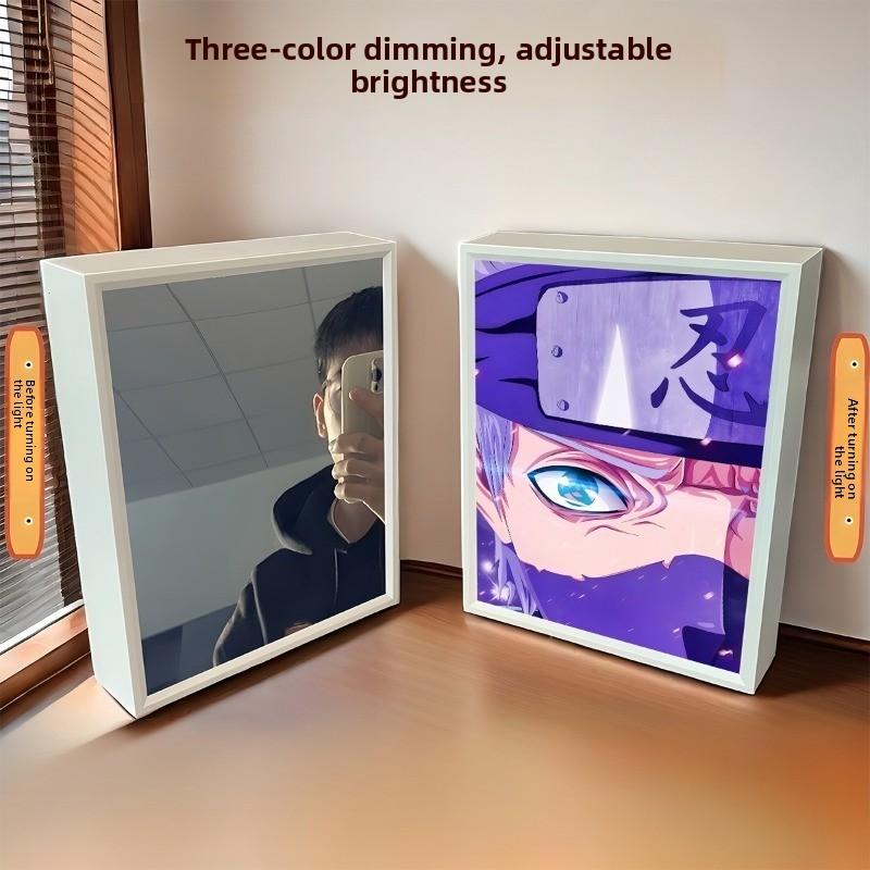 21cm/8.27in 3D Anime Naruto Mirror Light Painting Bedroom Night Light Desk Cartoon Figures Peripherals Funny Birthday Decoration