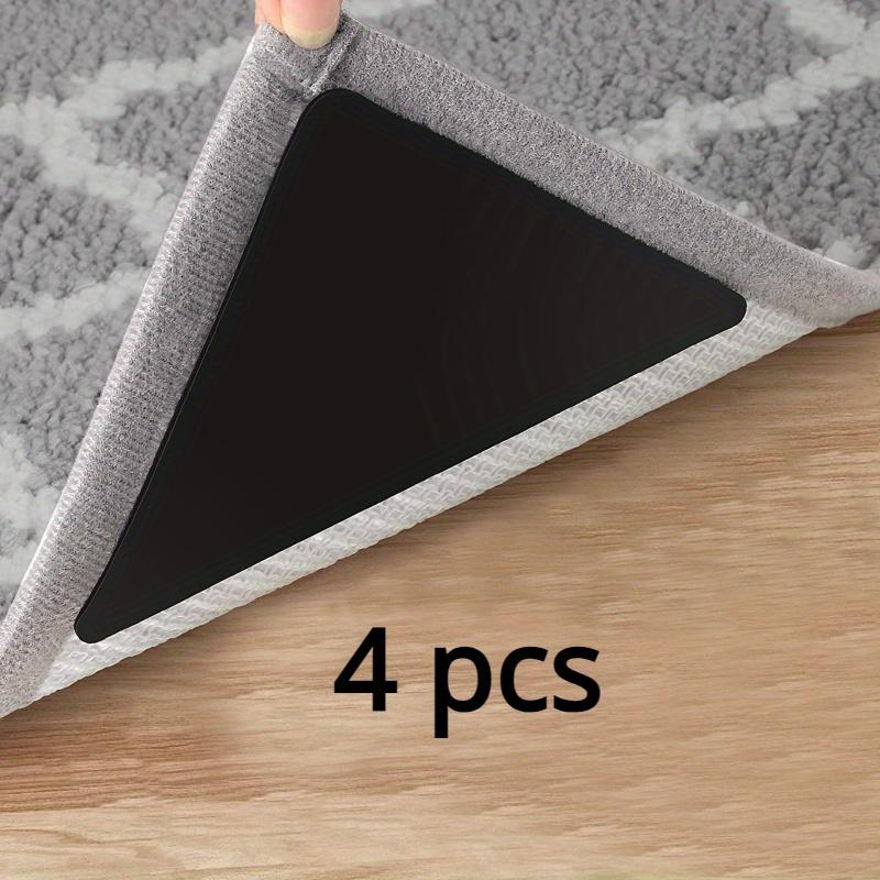 1/4/8/16 Pcs Triangle Rubber Pu Non-slip Mat for Hardwood Floors and Tiles, Reusable and Washable Tape for Area Carpets, Keeping Corners Flat (black)