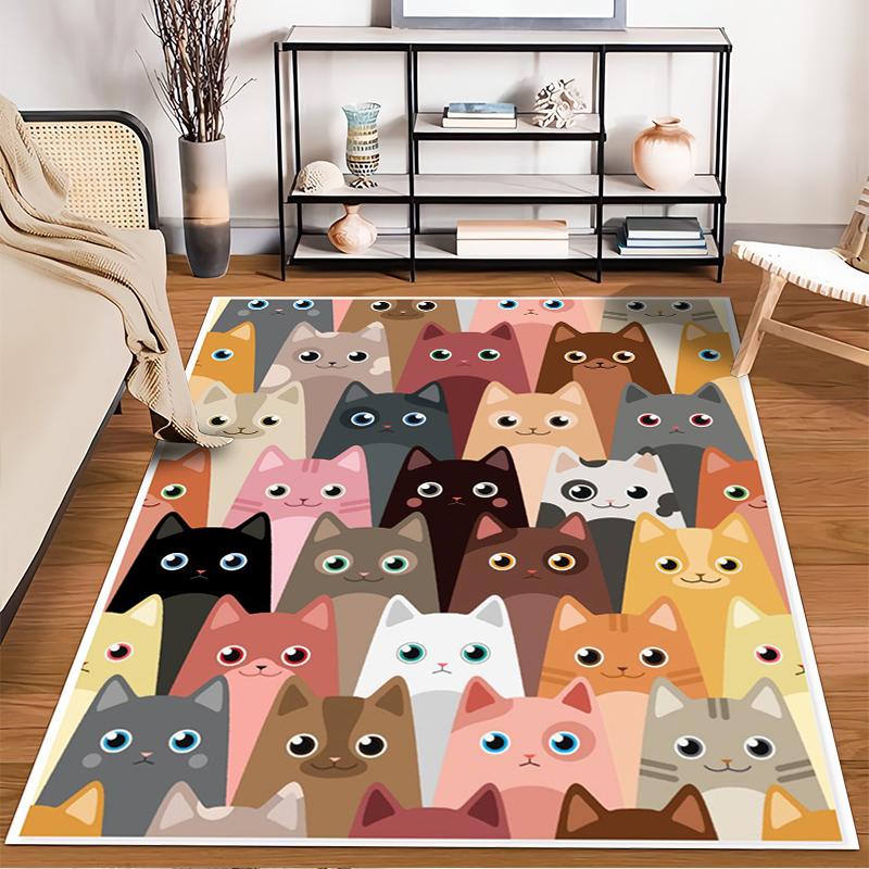 Cute Multicolor Cartoon Cat Pattern Decorative Carpet for1Room Bedroom Suitable for use as an anti-slip1 for1room and bedroom sofas