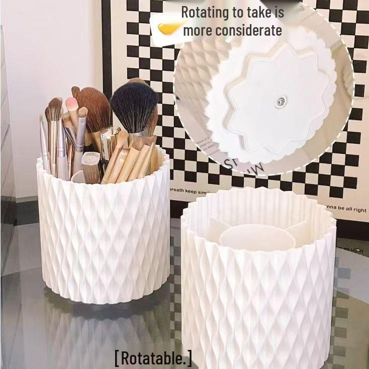 Rotating Makeup Brush & Cosmetic Storage Box with Lid