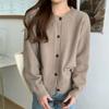 Navava Simple Daily Solid Round Neck Long Sleeve Knit Cardigan Nk3131