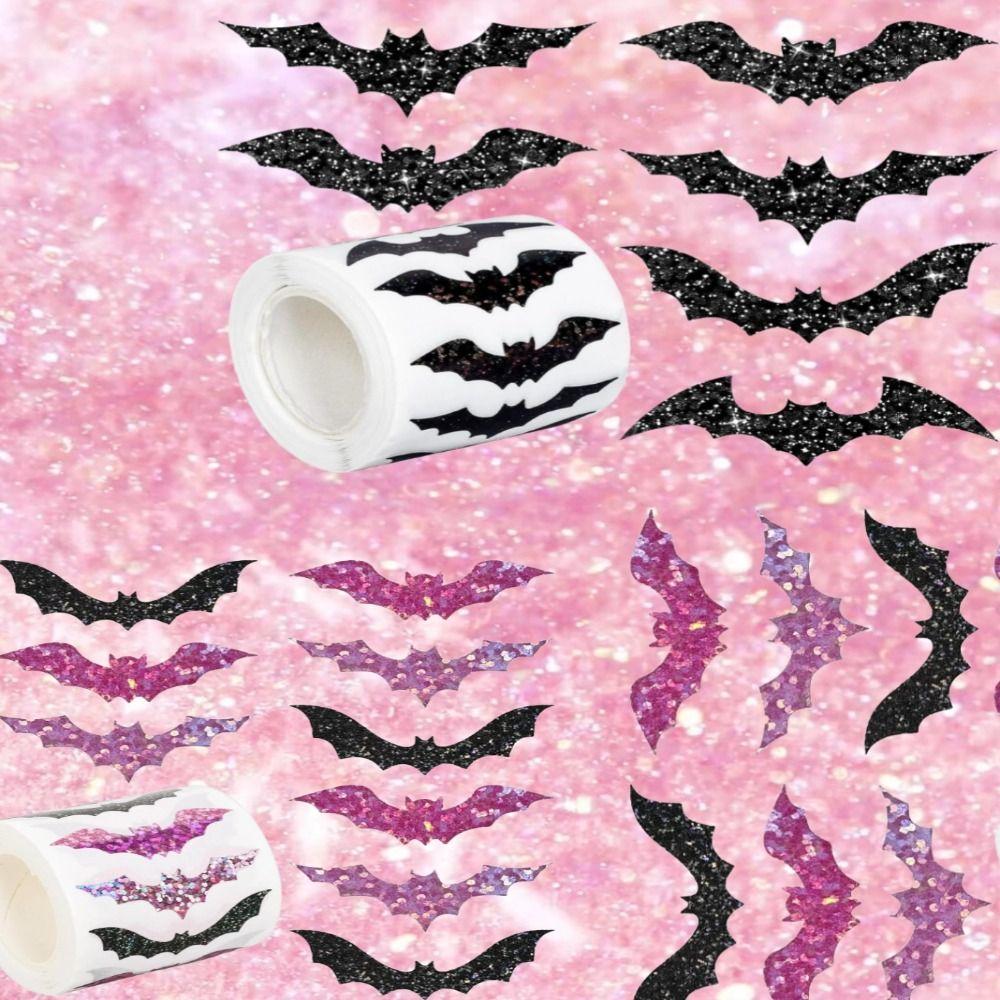 500pcs Self-Adhesive Laser Black Bat Stickers Glitter Bat Wrapping Label Sticker DIY Crafts