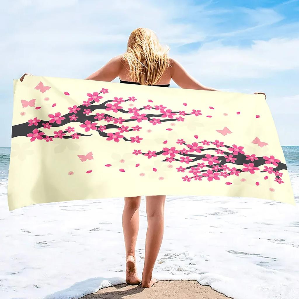 Plum Blossom Beach Towels,Oversized Travel Beach Towels Blanket Sand Free Quick Dry Absorbent Portable Pool Towels Bath Towel