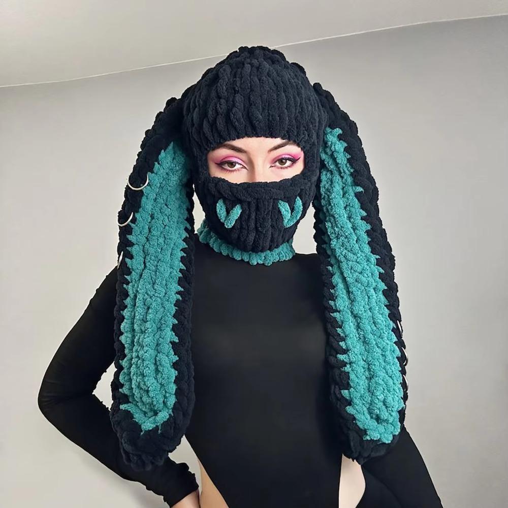 Warm Knitted Hat Fluffy Animals Ears Hats Cute Pullover Cap  Women