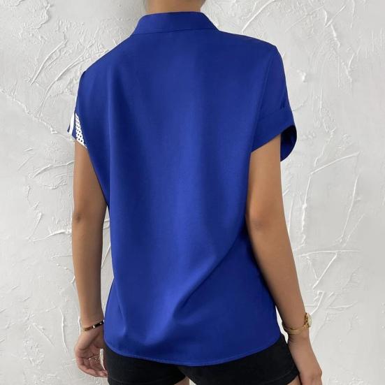 Damen Sommerhemd Lässig Blumendruck Asymmetrischer Streifen Kurzarm Pendeln Stehkragen Einreihig Sommerbluse Damenbekleidung