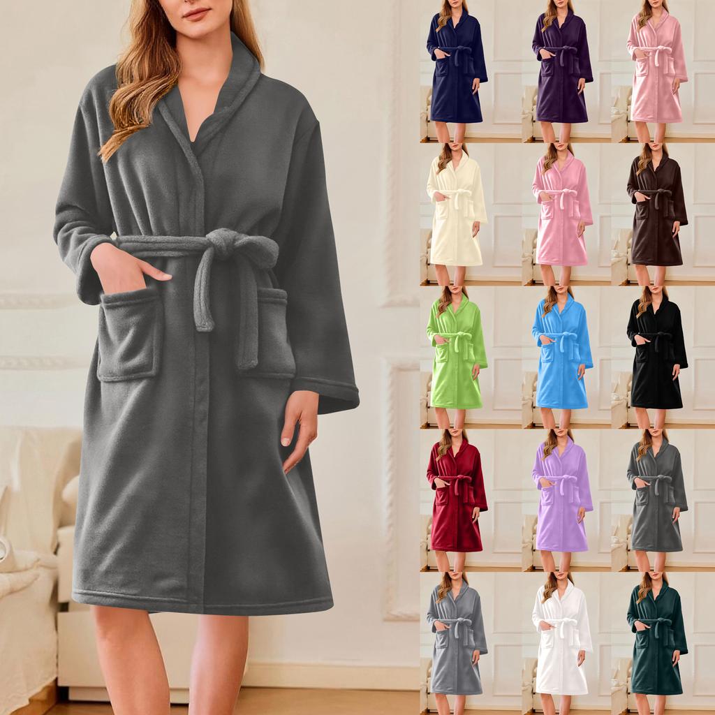 Women's Fleece Dressing Gown Women's Bathrobe Lightweight House Coat Bathrobe Plush
