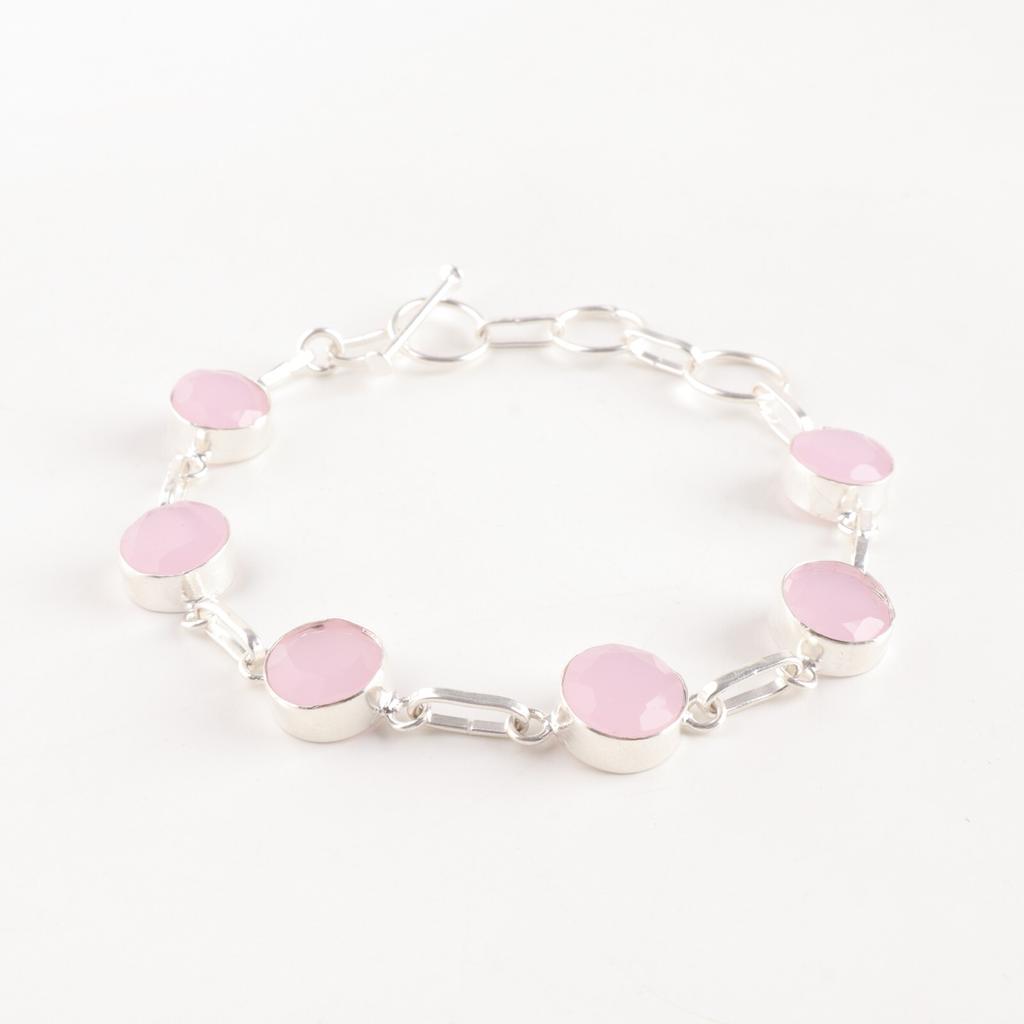 Rose Chalcedony Gemstone 925 Sterling Silver Jewelry Handmade Bracelet For Women RB-14-20