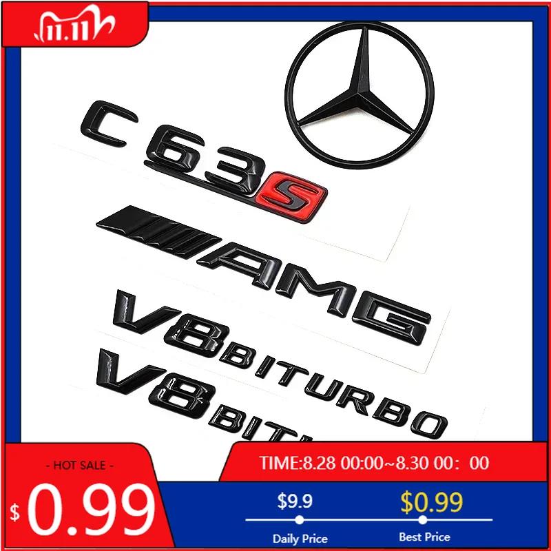 GLC GLB 3D Nero C63S Lettere Logo V8 BITURBO Emblema Adesivo Stella Posteriore Auto Bagagliaio Emblema AMG Per Mercedes Benz AMG W205 C205 Acce
