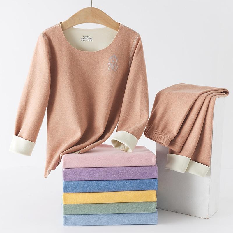 Double-Sided Kids Thermal Underwear Set - Brushed Fleece & Seamless Sides for Home & Base Layer | Warm 2-Piece Pajamas & Loungewear for Boys Girls