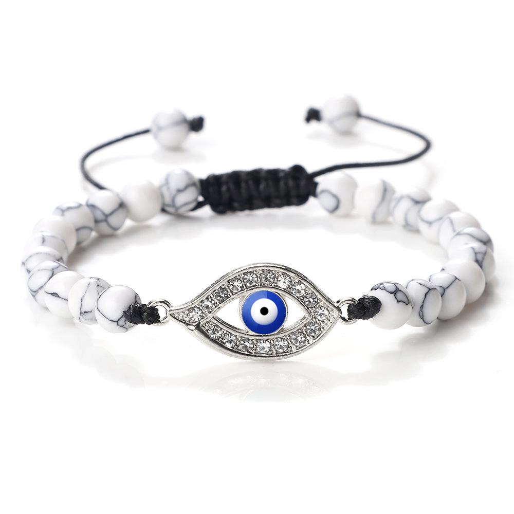 Devil's Eye Round Bead Bracelet with Plated Alloy Woven Cord
