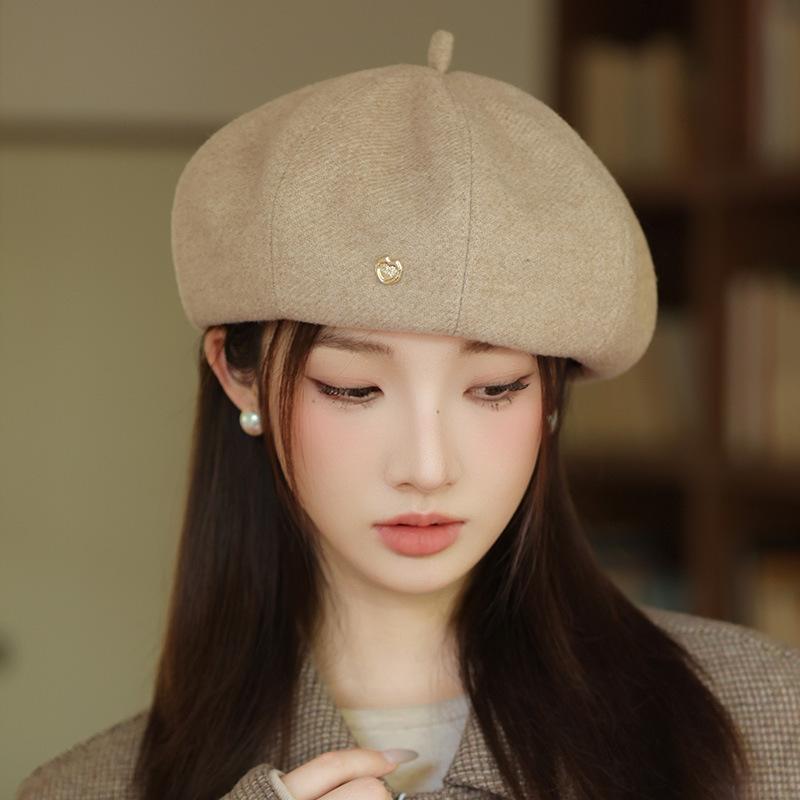 Autumn and Winter Retro Love Beret Hat Women's Warm Octagonal Hat Painter Hat