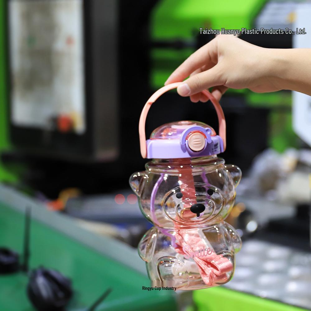 

1L Cute Bear Cartoon Water Bottle with Straw and Portable Strap - Frosted Student Design 1000ml чистий/кавовий