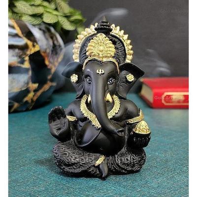 Black Ganesh Idol for Car Dashboard Small Ganesha Murti Ganpati Idol for Home Decor Puja Lord Ganesh Statue Gift for Office Desk Puja Room Figurine