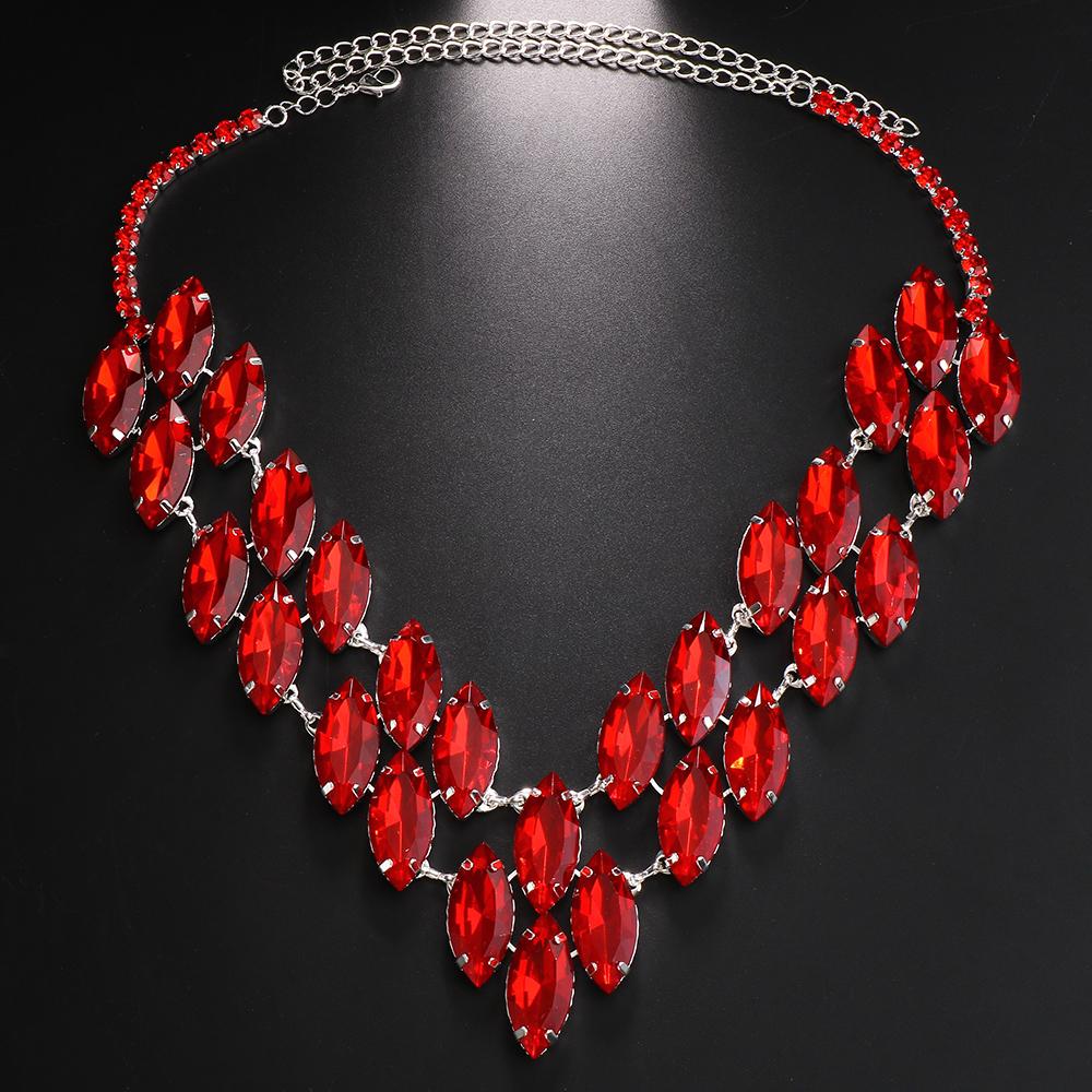 Stonefans Exaggerated Large Rhinestone Statement Necklace Fashion Women Red Crystal Choker Necklace Drag Queen Jewelry Silver Plated красный