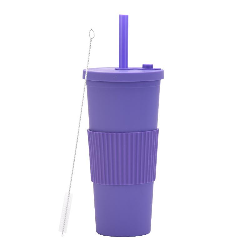 2025 Large Capacity Double Layer Plastic Cup Large Hole Straw Pearl Boba Milk Tea Cup Portable Outdoor Straw Cup