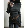 Dark Gray Asymmetrical Knitted One-Shoulder Sweater - Women's Slim Fit Long-Sleeve Top for Autumn/Winter
