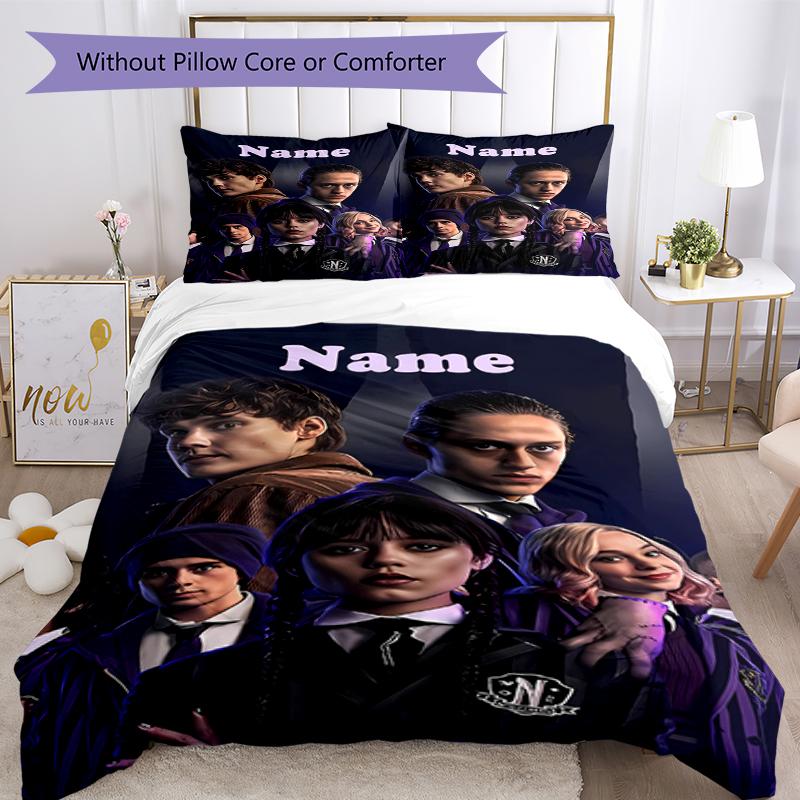 3pcs Custom Name Wednesday Bedding Set Duvet Cover Closure Includes 1 Duvet Cover & 2 Pillowcases, Soft and Comfortable for All Seasons.