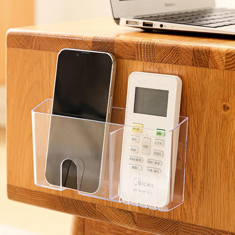 Wall-mounted TV and Air Conditioning Remote Control Holder with Bedside Storage Shelf