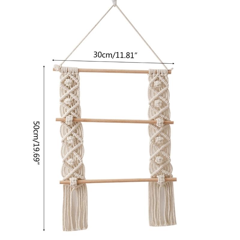 Hand Woven Tapestry Storage Holder Wood Cotton Rope Bowknot Hairpins Headband