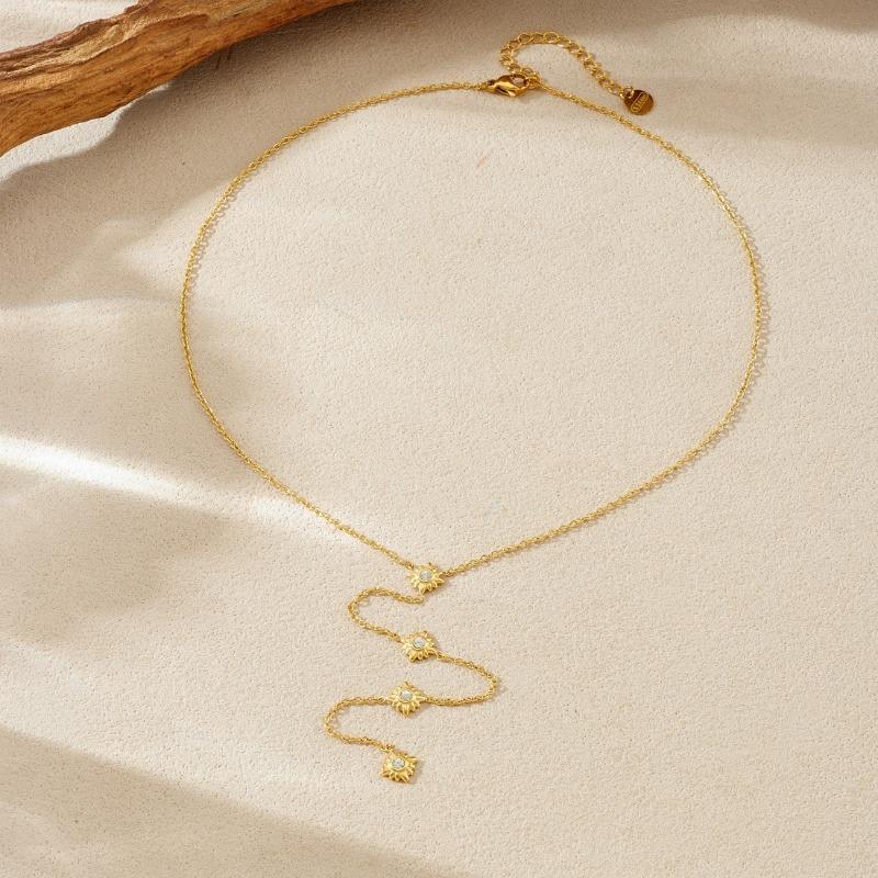 18K Gold Plated Sunflower CZ Y-Necklace, Dainty Layered Lariat Pendant Necklace for Women, Minimalist Jewelry