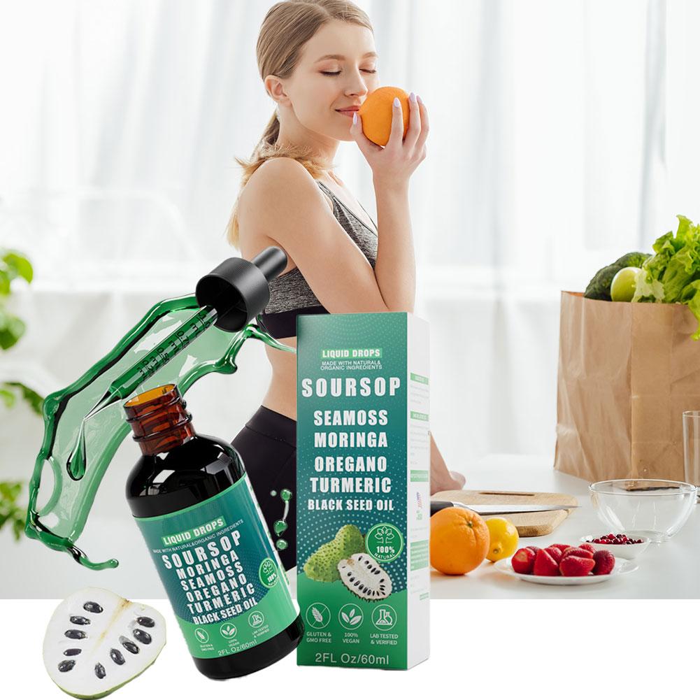 60ml 10-in-1 Natural Soursop Extract Drops High Antioxidant Promote Digestion Pure Concentrated Formula All Ages Use 1-10PCS