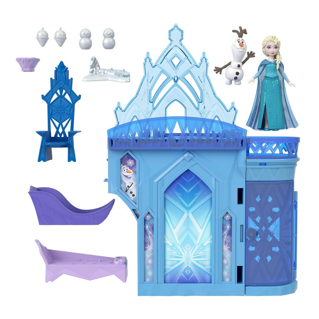 Mattel Disney Frozen Elsa and the Ice Castle Castle Mini Playset with 1 Mini Ages JNJ29 (Stackable Series! Doll) Doll, 3+, Blue,