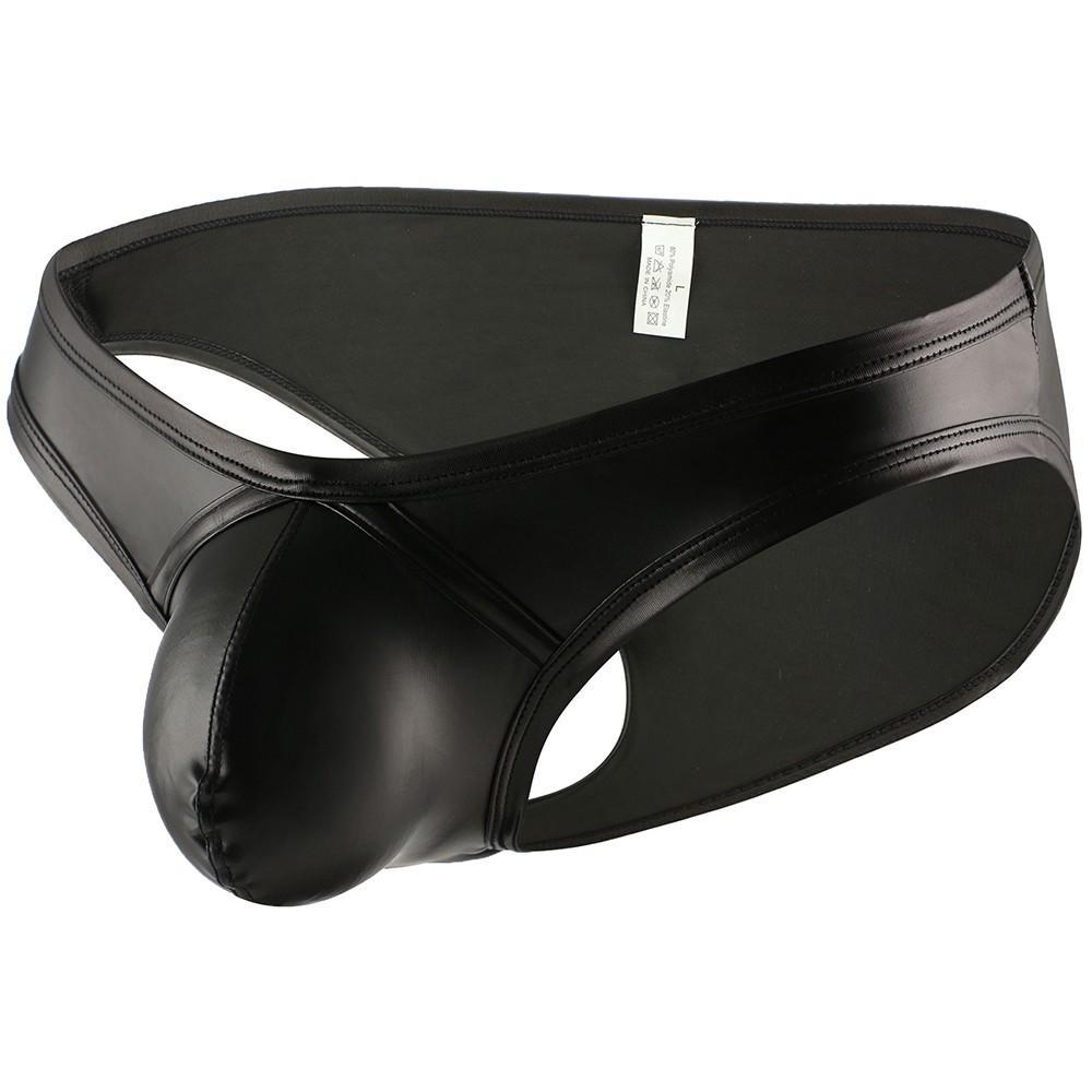 UK Thongs Underwear Faux Leather Briefs Black Sexy Mens Lingerie Boxer Jockstrap