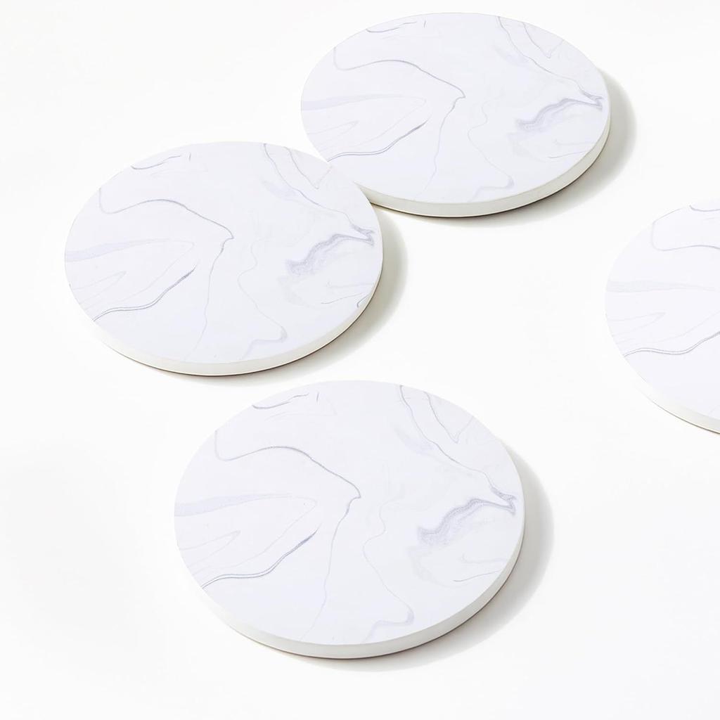 Ceramic Coasters with Matt Finish On Top & Cork Base | Coasters for Cups Set of 6 | Marble Style Ceramic Coaster for Tea, Coffee Table & Dining Table