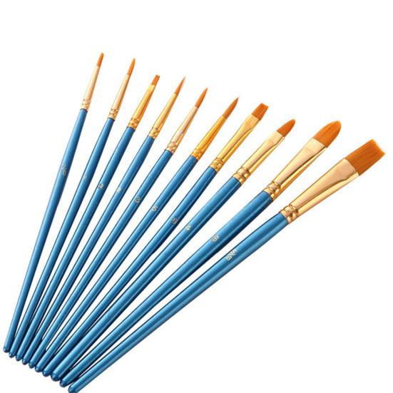 10Pcs Watercolor Gouache Painting Brushes Soft Nylon Hair Pens Art Supplies