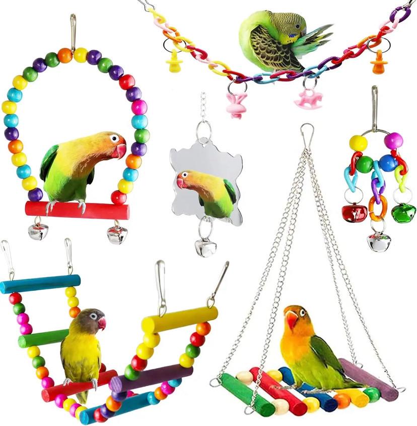 11-Piece Parrot Toy Set: Birdcage Accessories with Ladder, Swing, Hanging Ring, and Educational Ball