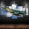 Vintage Jet Plane Aircraft Canvas 5 Piece Five Panel Wall Print Modern Art Poster Picture Home Decor Gift For Him For Her